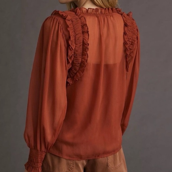 Women's Ruffled Blouse - Rust - Picture 2 of 12